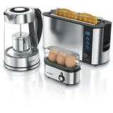 Arendo Frühstücks-Set in Edelstahl Optik - Wasserkocher, Toaster und Eierkocher