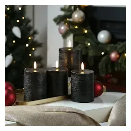 uYuni LED Kerzenset PIA Rustik-Optik H: 10 cm schwarz 4 St.