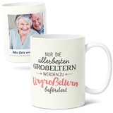 Beförderung zum Großeltern/Urgroßeltern Geschenk - Kaffee-Tasse als besonderes Geburts oder Taufgeschenk - Fototasse aus Keramik (300ml) - Personalisiert mit Foto & Spruch