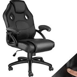 tectake® Bürostuhl, ergonomische Form, Kunstlederbezug mit Mesh-Gewebe, stufenlos höhenverstellbar