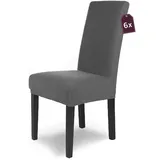 SCHEFFLER-Home Stuhlhussen Stretch Luna/Stuhlhussen 6er Set Anthrazit/elastische Flanell Stuhlabdeckungen/Stuhlhussen Schwingstühle/Hussen Stuhl Überzieher mit Gummiband/Stuhlhussen Samt