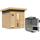 Woodfeeling Karibu Gartensauna Saunahaus Hytti 2 Energiesparende Saunatür 9 kW Bio-Kombiofen inkl. Steuergerät inkl. 8-teiligem gratis Zubehörpaket (Gesamtwert 191,92€)