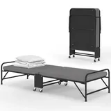 Klappbares Beistellbett 1 Person Aus Metall Zak Mit Lattenrost Und Matratze 70x190 Cm Grau Und Schwarz