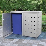 SECOLI mülltonnenbox 2 tonnen 2er mülltonnenbox mülltonnenbox 2er 240l mülltonnenbox Metall Abschließbar Edelstahl-Silber-2 Tonnen-138x77,5x115,5 cm