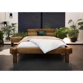 Massivmoebel24 Bett, Braun, Holz, Echtholz,Wildeiche, 140x200 tabacco geölt Jangali 310