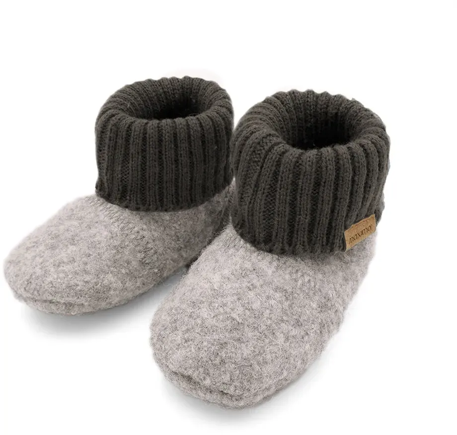 Lauflernschuh MAXIMO, Jungen, Gr. 17/18, grau (grau, meliert, anthrazit), Obermaterial: 100% Wolle. Futter: 100% Polyacryl, mehrfarbig, meliert, Schuhe Lauflernschuh, Wolle, Anti-Rutsch-Sohle, Strickbündchen