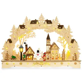 SIKORA LB63 beleuchteter LED Holz Schwibbogen WINTERDORF inklusive Trafo