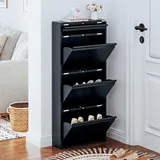VEEHAUS Schuhregal Schmal Metall Schuhschrank Hoch Schuhkipper mit Magnetische Abdeckung Metall Montiert Schuhschrank Schmal und Wandmontage (Anthrazit, 3+1 Klappen)
