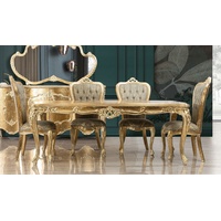 Casa Padrino Luxus Barock Esszimmer Set Grün / Antik Gold - 1 Barock Esstisch & 6 Barock Esszimmerstühle - Luxus Esszimmer Möbel im Barockstil - Prunkvolle Barock Esszimmer Möbel