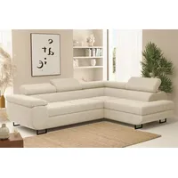 Fun Möbel Ecksofa Sofa mit Schlaffunktion METZ Stoff Poso Creme Ottomane Rechts