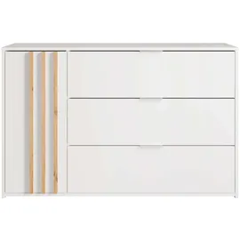 Home Affaire Kommode HOME AFFAIRE "Kommode Calera mit Drehtür, 3 Schubladen und MDF-Lamellen", weiß, B:125cm H:80cm T:35cm, MDF, Melamin, Sideboards, Kommode, Kommode B/H/T 125/79,8/35 cm