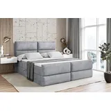 ALTDECOR Boxspringbett mit Fußteil, H3 Matratze und Topper - 180x200 cm - BOXI3-Z - Hellgrau Samt - Polsterbett mit Bettkasten und Lattenrost, Bet... - Hellgrau