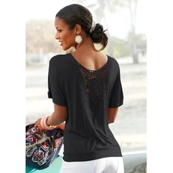 Strandshirt, mit Häkeleinsatz am Rücken, T-Shirt, weite Passform, luftig und locker, Gr. 40/42, schwarz, , 339146-40