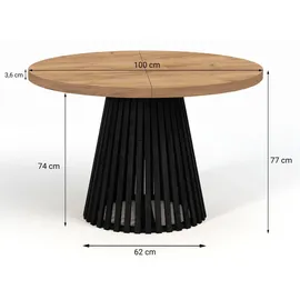 dekori.interiors Dekori_Interiors Esstisch, (Weiß, Holz, Rund, 100x77x150 cm, Esszimmer, Dover - Industrial/Loft Still mit Lamellenbeine, Durchmesser Varianten : von 90 bis 220 100/150)