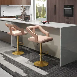 Costway Barhocker Samt rosa 2er Set