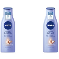 NIVEA Verwöhnende Soft Milk (400 ml), Body Milk für trockene Haut mit Tiefenpflege Serum, Feuchtigkeitspflege mit Shea Butter natürlichen Ursprungs (Packung mit 2)