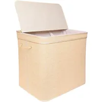 Relaxdays Wäschekorb mit Deckel, 170 L 3 Innenfächer, Hxbxt: 61 x 67 x 44 cm, Badezimmer Wäschetruhe, Natur