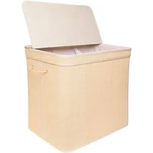 Relaxdays Wäschekorb mit Deckel, 170 L 3 Innenfächer, Hxbxt: 61 x 67 x 44 cm, Badezimmer Wäschetruhe, Natur
