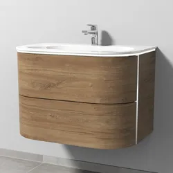 Sanipa 4balance Glas-Waschtisch + Waschtischunterbau 80 cm mit 2 Auszügen, LED, Badmöbel,