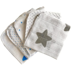 Babymajawelt Waschlappen Mull Waschlappen 25 x 25 cm, Premium 5 Stück, Allzwecktücher, (Set, 5-tlg., Premium Kosmetiktücher, Abschminktücher, Peelingtücher), Made in EU, Reine Baumwolle, Abschminktücher, Feuchtettücher DiY blau