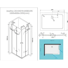 Buylando Eck-Duschkabine rechts 80 x 195 cm Transparent/Klarglas inkl. Duschtasse