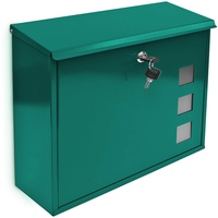Relaxdays Briefkasten, Dekor-Fenster, 2 Schlüssel, Montagematerial, 33 x 34,5 x 10,5 cm, Metall, Postkasten, grün