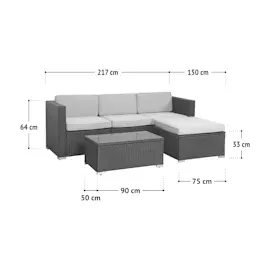 Svita California Gartenlounge Set mit Abdeckhaube Polyrattan Schwarz