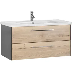 Waschtisch MARLIN "3400", grau (anthrazit, eiche struktur, anthrazit matt), B:100cm H:52cm T:43,8cm, Waschtische, Breite 100 cm