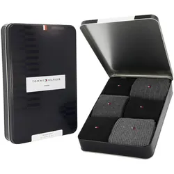 Socken TOMMY HILFIGER "TH MEN SOCK 6P TIN GIFTBOX BIRDSEYE", Herren, Gr. 39-42, grau (dunkelgrau melange), Baumwollmischung, uni und gemustert, normal, Socken, Geschenkbox, ideal zum Verschenken, Baumwoll-Stretch