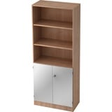 bümö office Regal-Aktenschrank abschließbar, Büroschrank groß aus FSC-Holz, 80cm breit in Nussbaum/Silber - abschließbarer Schrank, Büroschrank