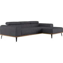 Home Affaire Ecksofa HOME AFFAIRE "Carlo L-Form", grau (lava), B:244cm T:157cm, Sofas, Ecksofa, mit Kopfteilverstellung & Holz-Rahmenoptik, wahlweise Relaxfunktion