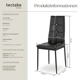 Tectake tectake® Set Esszimmerstuhl gepolstert mit Kunstlederbezug, 40 x 42 x 97 cm