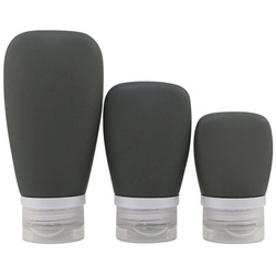 HAMÖWO Kosmetiktasche 3er-Set Silikon-Reiseflaschen 38 ml/60 ml/90 ml Auslaufsicherer grau