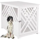 wondermake® Hundekäfig aus Holz für Zuhause Wohnung mit Beistelltisch, Hundebox fürs Wohnzimmer Indoor, 90x60 cm weiß