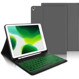 IVEOPPE Tastatur iPad 9. Generation, iPad 10.2" Tastatur mit Hülle (iPad 9./8./7. Generation), Magnetisch Abnehmbarer 7-Farbige Beleuchtung mit QWERTZ Tastatur für iPad Air 3 und iPad Pro 10.5, Greu