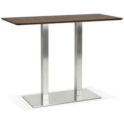 Kadima Design Hochtisch mit gebürstetem Stahlgestell, Walnuss-Finish Holzplatte, 150x70x100 cm, modern