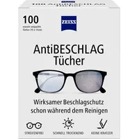 ZEISS AntiBeschlag Tücher 100 Stück für einen lang anhaltenden Beschlagschutz schon während der Reinigung - jedes Tuch einzeln verpackt - ideal für unterwegs oder auf Reisen