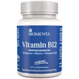 BIOMENTA Vitamin B12 Komplex – 120 vegane VitaminB 12 hochdosiert Lutschtabletten mit 500 μg B12 aus Methylcobalamin + Vitamin D + Biotin + Folsäure – Geschmack: Orange - Premiumqualität