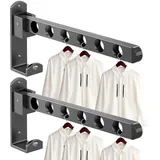 RANJIMA 2 Stück Kleiderhaken Klappbar, 6 Löcher Kleiderstange Klappbar Wandmontage 90° Drehbar Kleiderlüfter, Wandhaken Klapphaken Wand Kleiderständer für Balkon, Waschküche, Badezimmer (Schwarz)