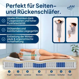 AM Qualitätsmatratzen | Latex-Taschenfederkernmatratze 100x200 cm - H2 - Germany