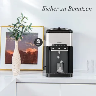 Goplus 3-in-1-Wasserspender mit Eiswürfel, hei?es & kaltes Wasser, integrierter Eisbereiter mit Abluftventilator & Kompressor, Desktop-Wasserspend... - Silber