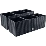 2X Blumenkasten Blumentopf Rattan-Optik Pflanztopf Balkonkasten Anthrazit