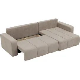 Mirjan24 Ecksofa Furyn Maxi, Eckouch mit Bettkasten und Schlaffunktion, Ottomane universal, L-Form (Farbe: Velo 621) - Beige