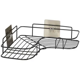 Relaxdays Eckregal Küche, zum Kleben, Aufbewahrung, Gewürze & Kräuter, Wandregal HxBxT 5,5 x 26 x 26 cm, Eisen, schwarz