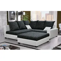 Fun Möbel Ecksofa Sofa NINA inkl.Hocker Weiss / Schwarz Ottomane Links - Schwarz