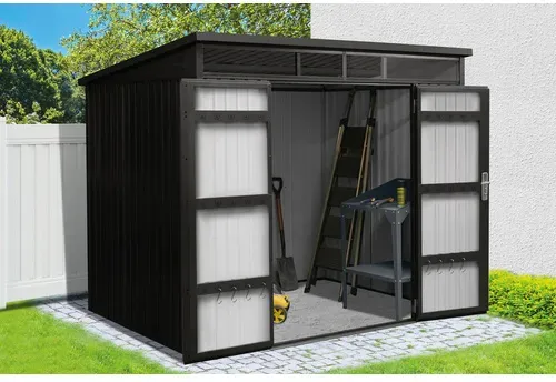 Mr. GARDENER Gerätehaus, Metall, BxHxT: 237 x 201 x 186 cm (Außenmaße inkl. Dachüberstand) - grau