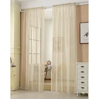 Woltu 2er-Set Gardinen, transparent mit Kräuselband, Leinen Optik sand 140x245 cm - Woltu