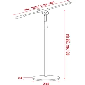 Showgear Microphone Stand 950-1610 mm