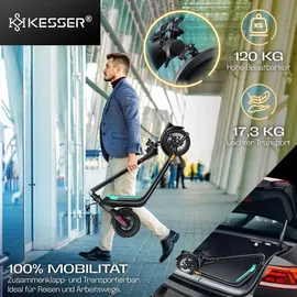 Kesser KESSER® E-Scooter mit Straßenzulassung 40km Reichweite Faltbarer Elektro 36V / 10 Ah Batterie Roller Belastung bis 120kg 450W Motor 10" Reifen LCD-Display und universelle Smartphonehalterung