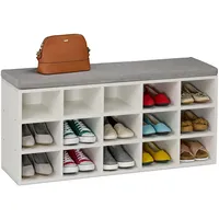 Relaxdays Schuhbank, gepolsterte Sitzfläche, 15 Fächer, HBT: 50x105x30,5 cm,